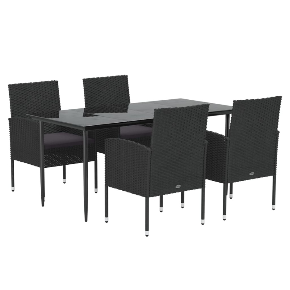Set mobilier de grădină cu perne, 5 piese, negru, poliratan - 2 | YEO