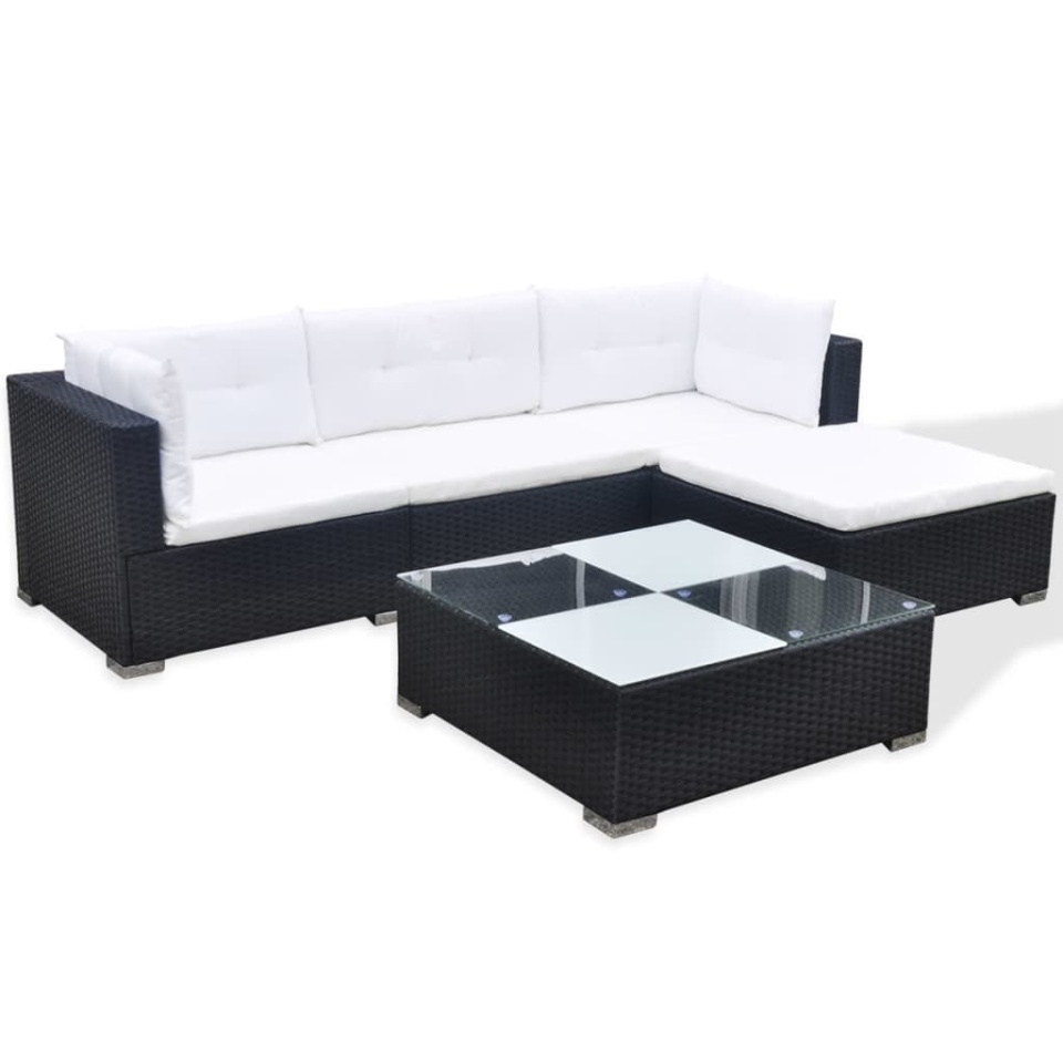 Set mobilier de grădină cu perne, 5 piese, negru, poliratan - 3 | YEO