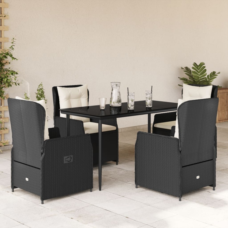 Set mobilier de grădină cu perne, 5 piese, negru, poliratan