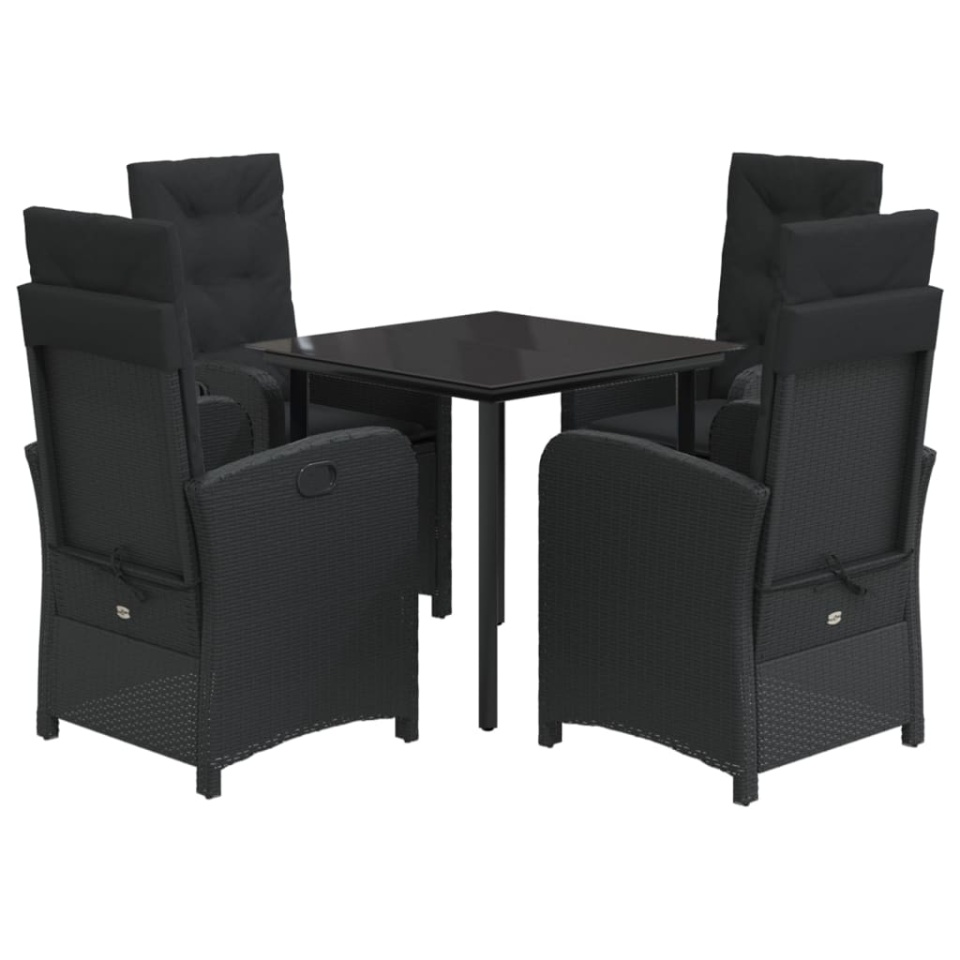 Set mobilier de grădină cu perne, 5 piese, negru, poliratan - 1 | YEO