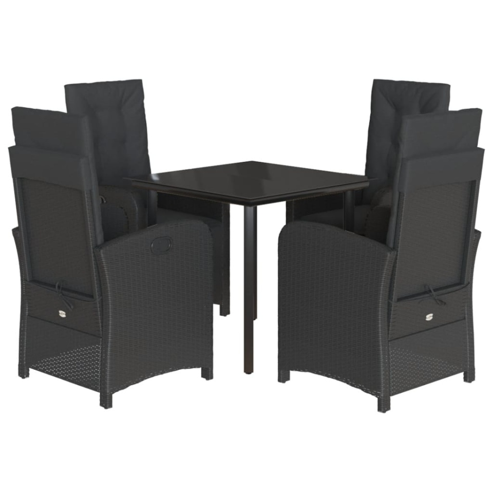Set mobilier de grădină cu perne, 5 piese, negru, poliratan - 1 | YEO