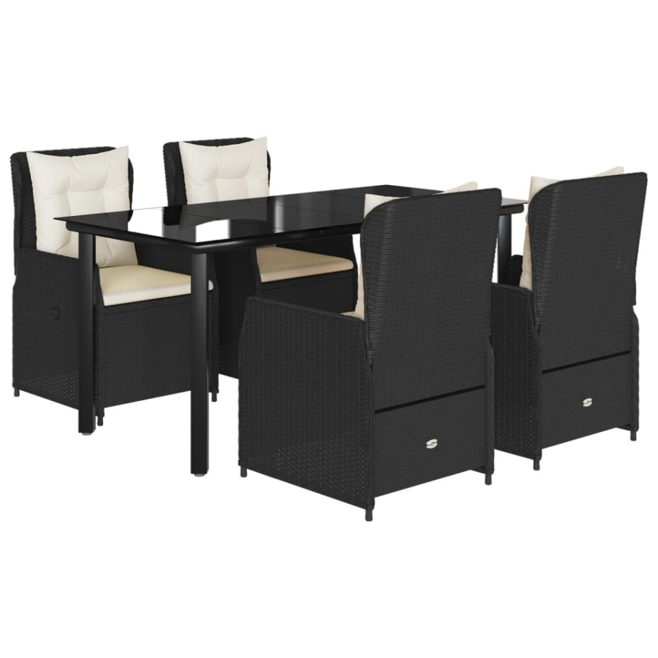 Set mobilier de grădină cu perne, 5 piese, negru, poliratan - 1 | YEO