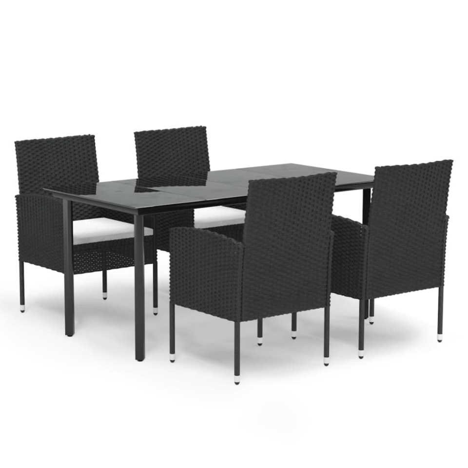 Set mobilier de grădină cu perne, 5 piese, negru, poliratan - 1 | YEO