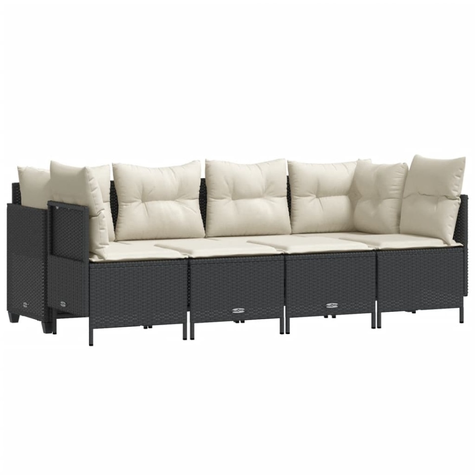 Set mobilier de grădină cu perne, 5 piese, negru, poliratan - 1 | YEO