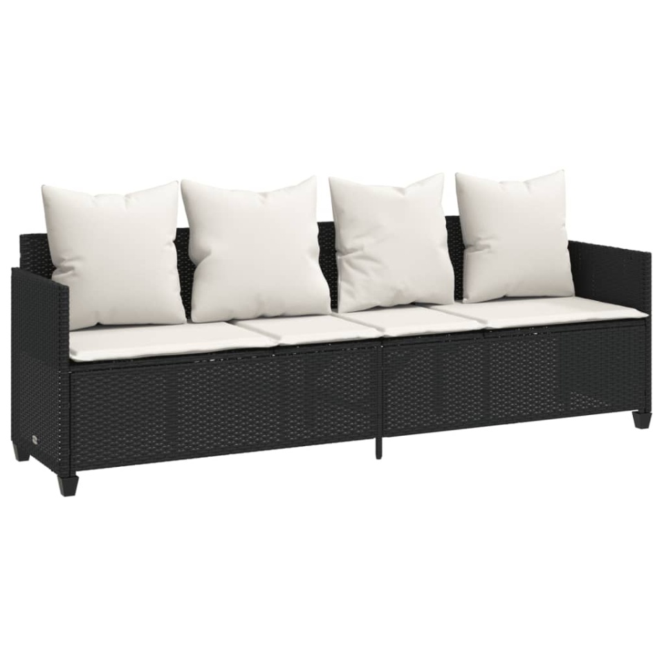 Set mobilier de grădină cu perne, 5 piese, negru, poliratan - 2 | YEO