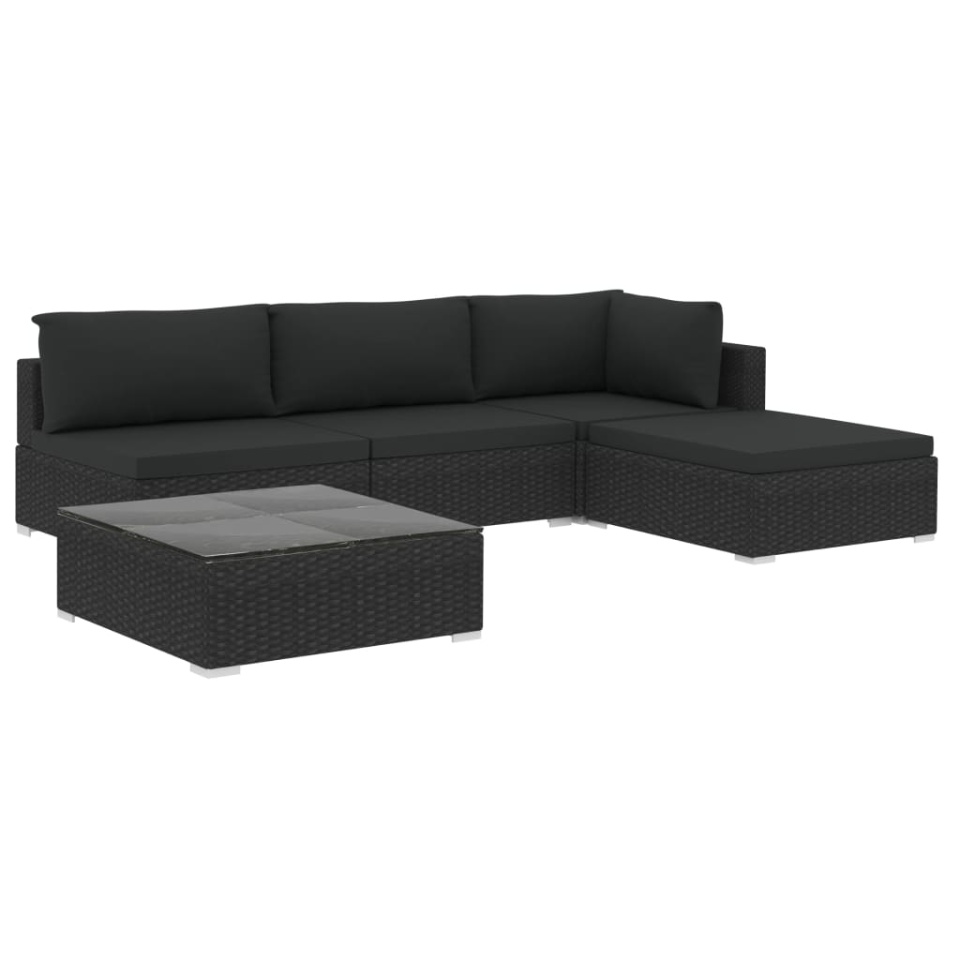 Set mobilier de grădină cu perne, 5 piese, negru, poliratan - 1 | YEO