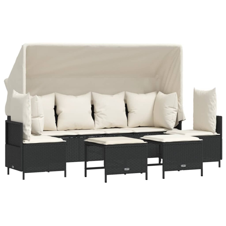 Set mobilier de grădină cu perne, 5 piese, negru, poliratan - 1 | YEO