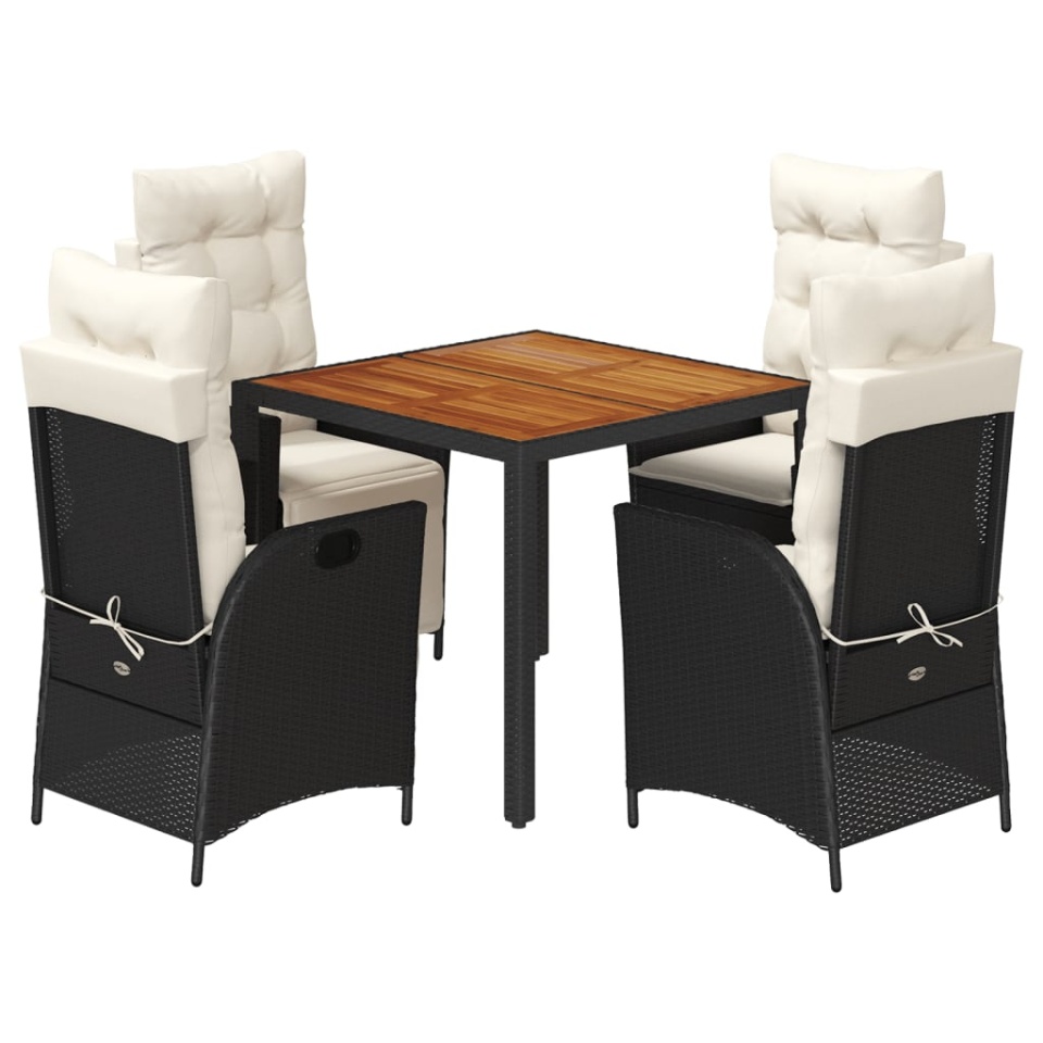 Set mobilier de grădină cu perne, 5 piese, negru, poliratan - 1 | YEO