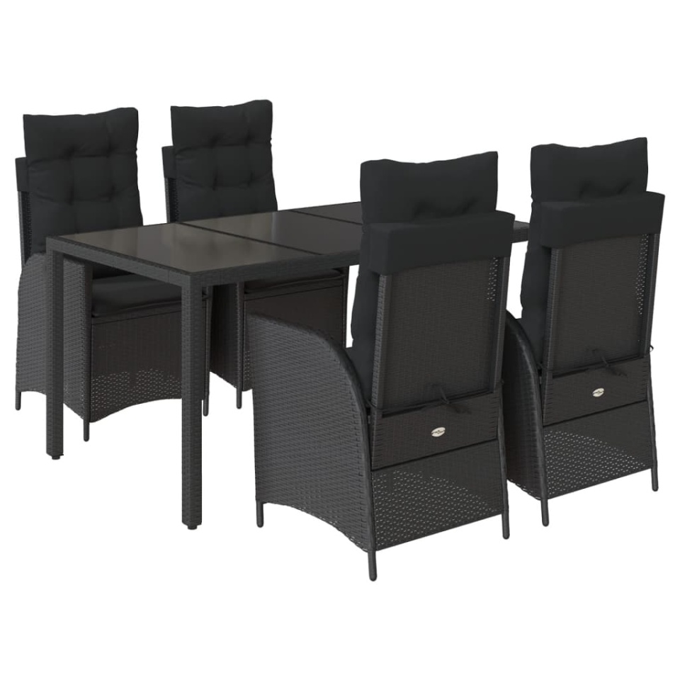 Set mobilier de grădină cu perne, 5 piese, negru, poliratan - 1 | YEO