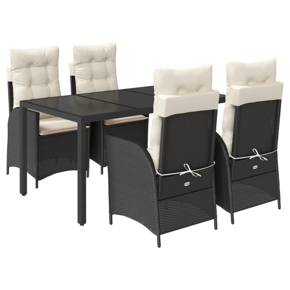 Set mobilier de grădină cu perne, 5 piese, negru, poliratan - 1 | YEO