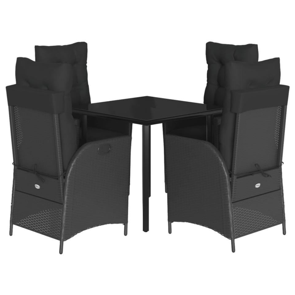 Set mobilier de grădină cu perne, 5 piese, negru, poliratan - 1 | YEO