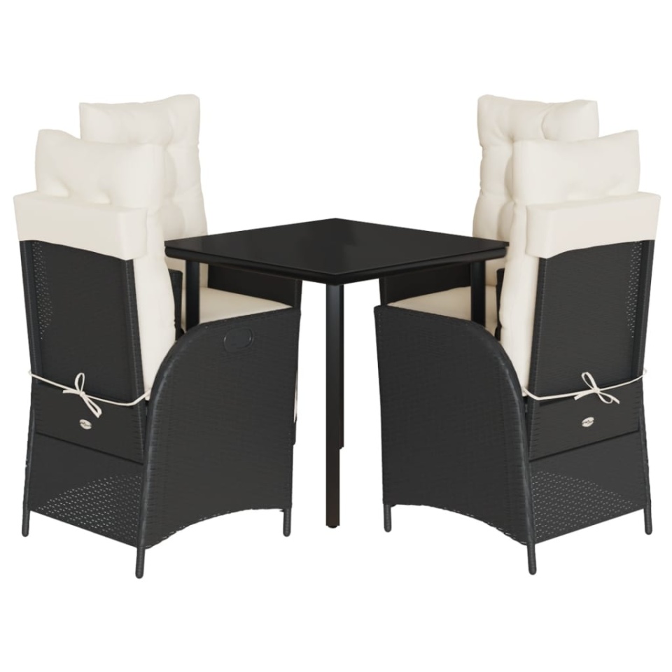 Set mobilier de grădină cu perne, 5 piese, negru, poliratan - 1 | YEO