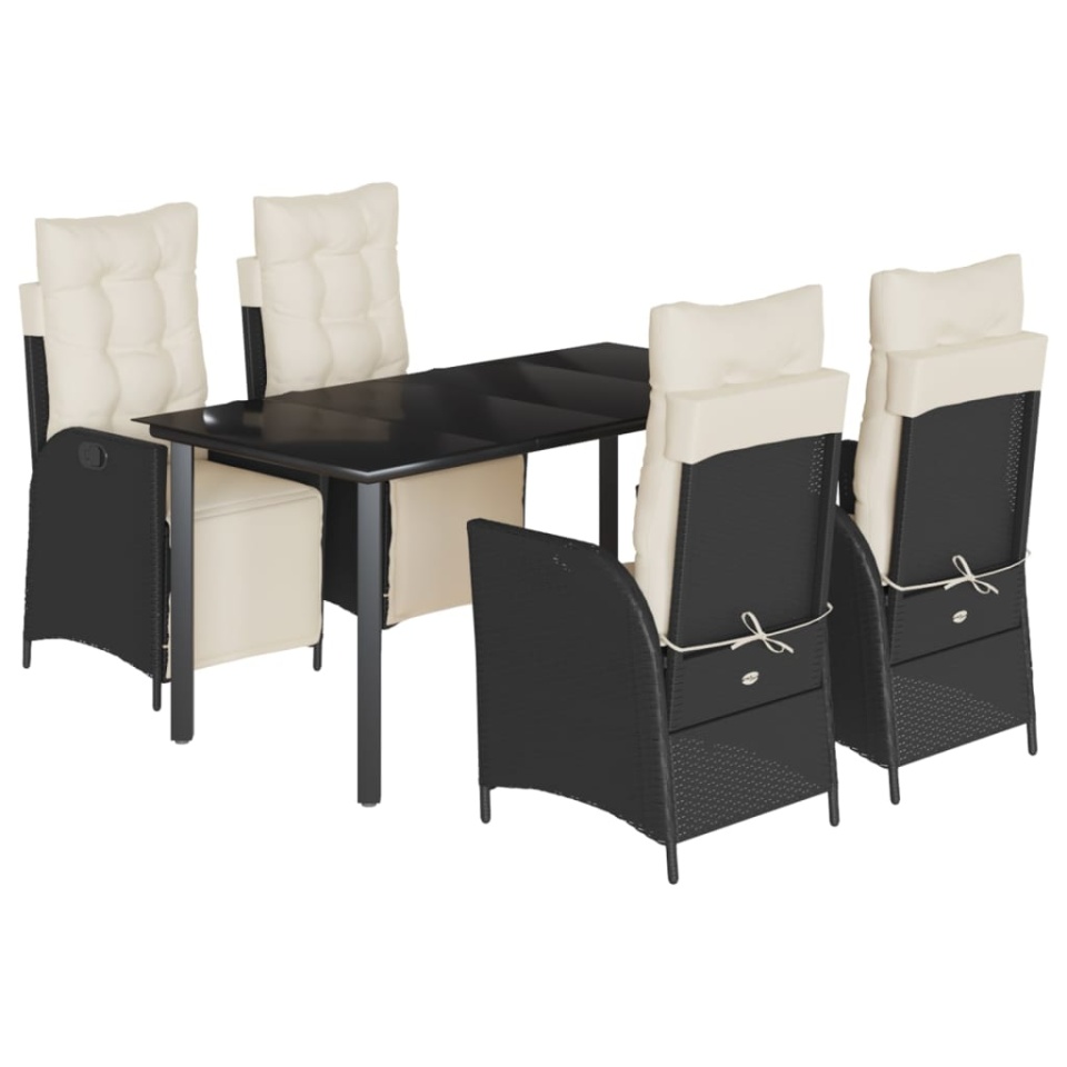 Set mobilier de grădină cu perne, 5 piese, negru, poliratan - 1 | YEO