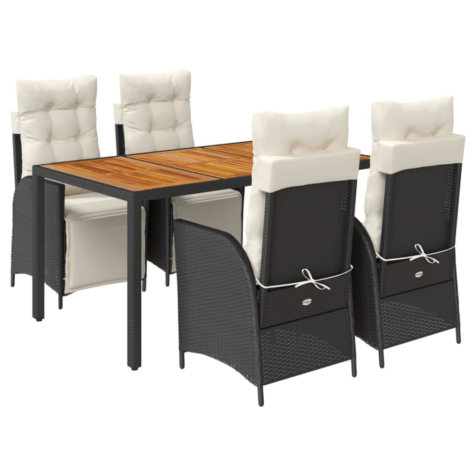 Set mobilier de grădină cu perne, 5 piese, negru, poliratan - 1 | YEO