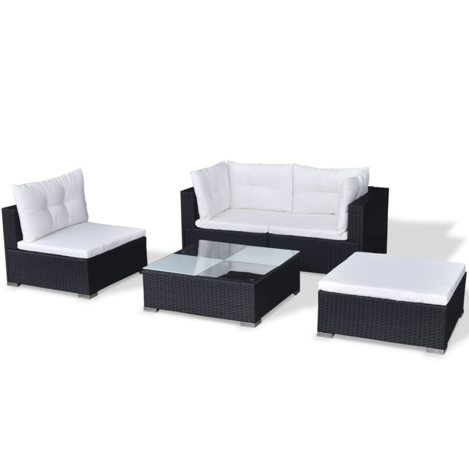 Set mobilier de grădină cu perne, 5 piese, negru, poliratan - 2 | YEO