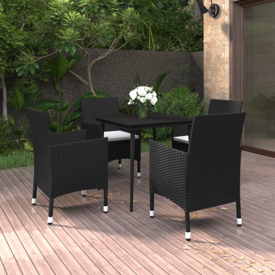 Set mobilier de grădină cu perne 5 piese poliratan & sticlă