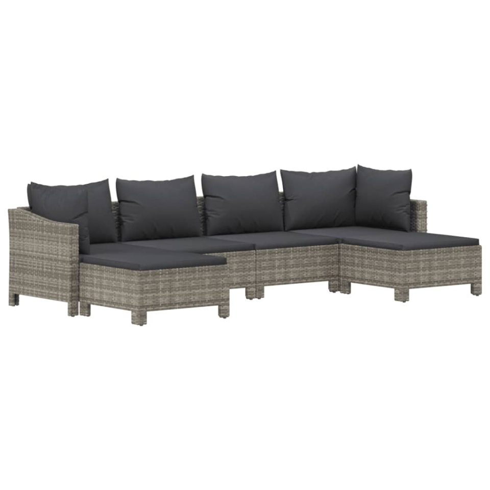 Set mobilier de grădină cu perne, 6 piese, gri, poliratan - 2 | YEO