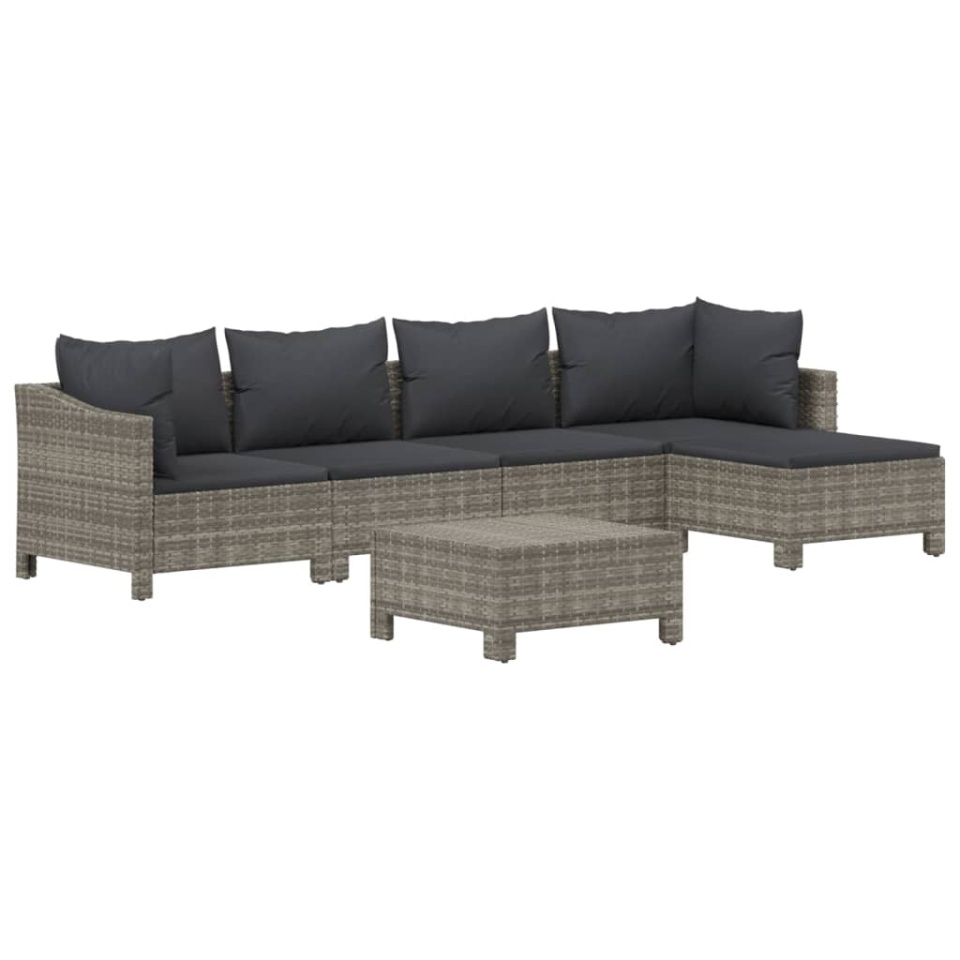 Set mobilier de grădină cu perne, 6 piese, gri, poliratan - 2 | YEO