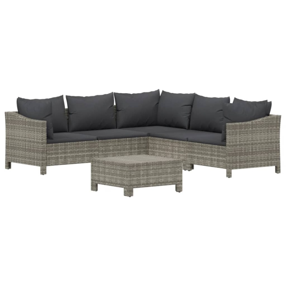 Set mobilier de grădină cu perne, 6 piese, gri, poliratan - 2 | YEO