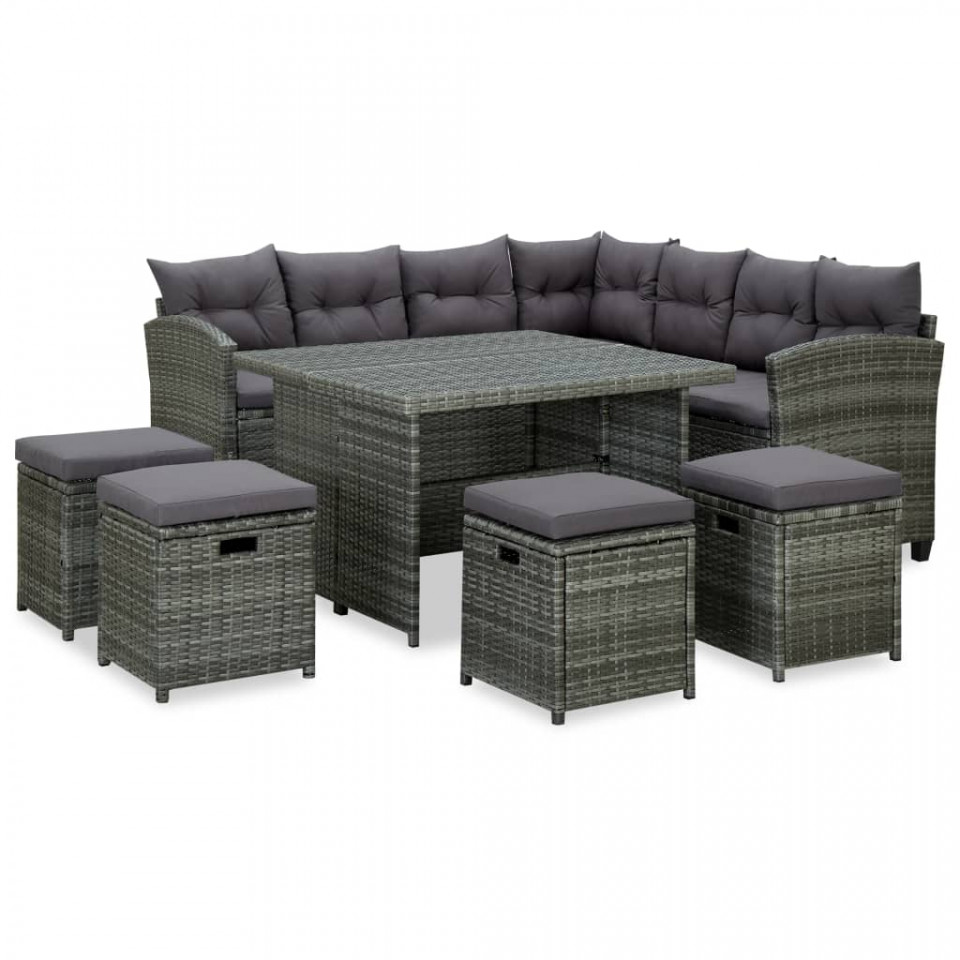 Set mobilier de grădină cu perne, 6 piese, gri, poliratan