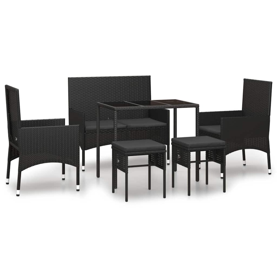 Set mobilier de grădină cu perne, 6 piese, negru, poliratan - 1 | YEO