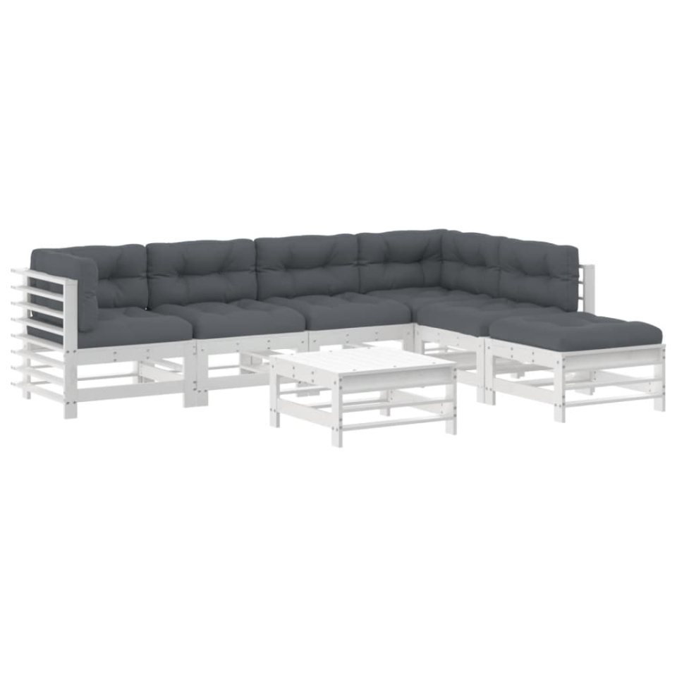 Set mobilier de grădină cu perne, 7 piese, alb, lemn masiv - 1 | YEO