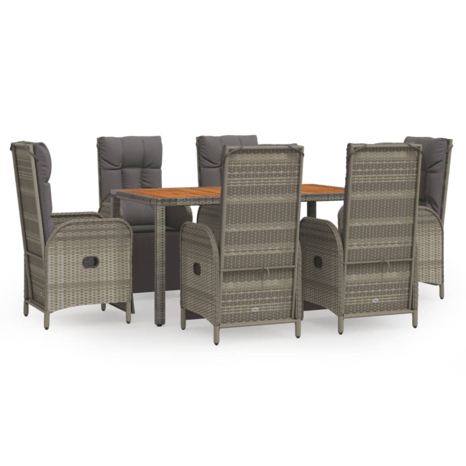 Set mobilier de grădină cu perne, 7 piese, gri, poliratan - 1 | YEO