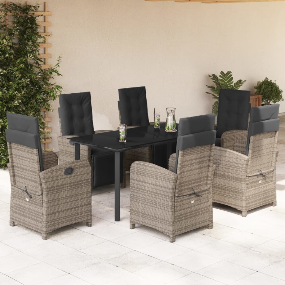 Set mobilier de grădină cu perne, 7 piese, gri, poliratan