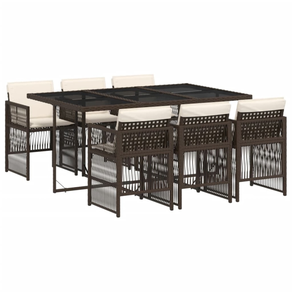 Set mobilier de grădină cu perne, 7 piese, maro, poliratan - 1 | YEO