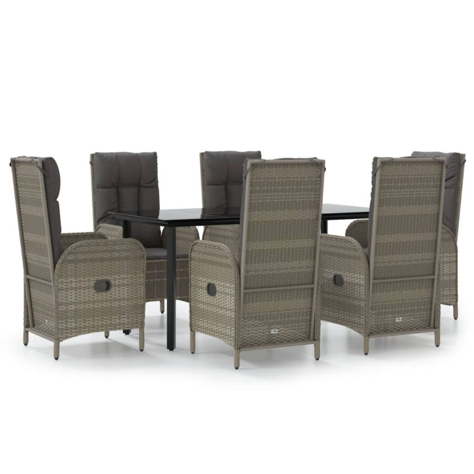 Set mobilier de grădină cu perne, 7 piese, negru/gri, poliratan - 1 | YEO