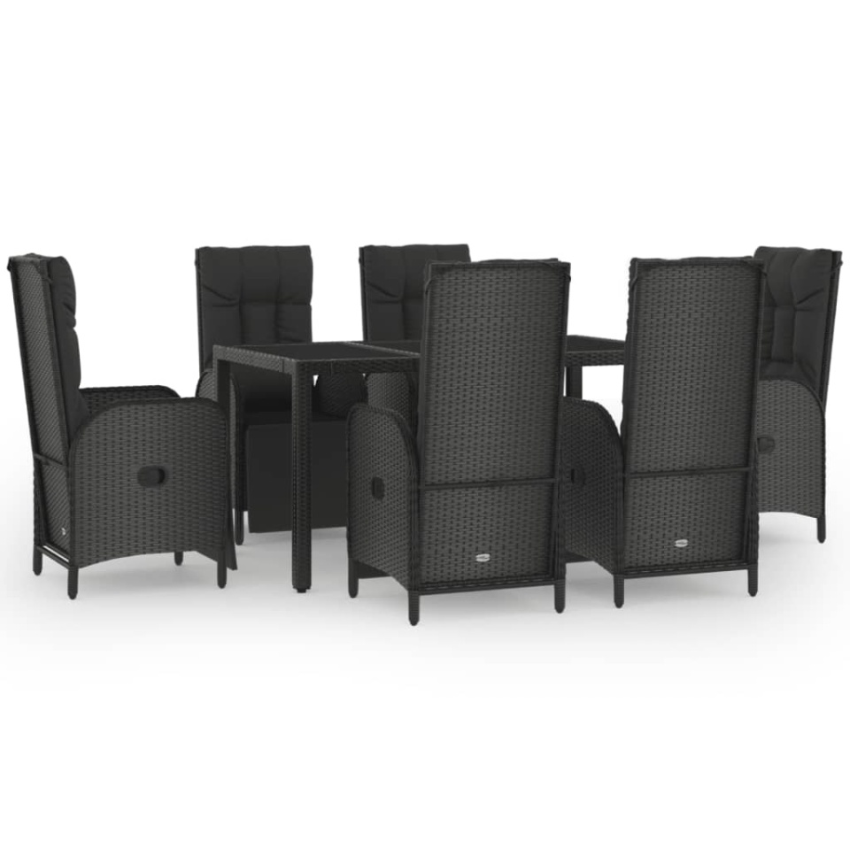 Set mobilier de grădină cu perne, 7 piese, negru/gri, poliratan - 1 | YEO