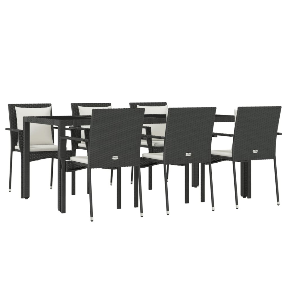 Set mobilier de grădină cu perne, 7 piese, negru, poliratan - 2 | YEO