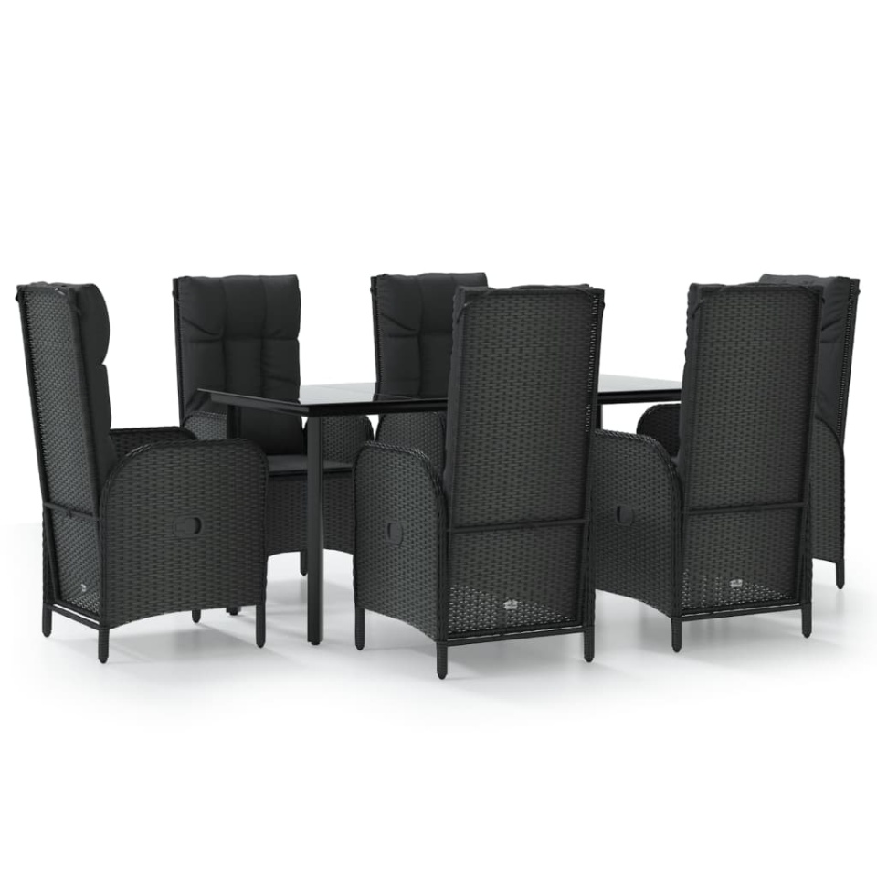 Set mobilier de grădină cu perne, 7 piese, negru, poliratan - 1 | YEO