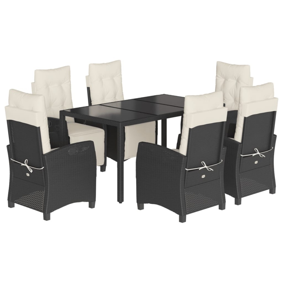 Set mobilier de grădină cu perne, 7 piese, negru, poliratan - 1 | YEO