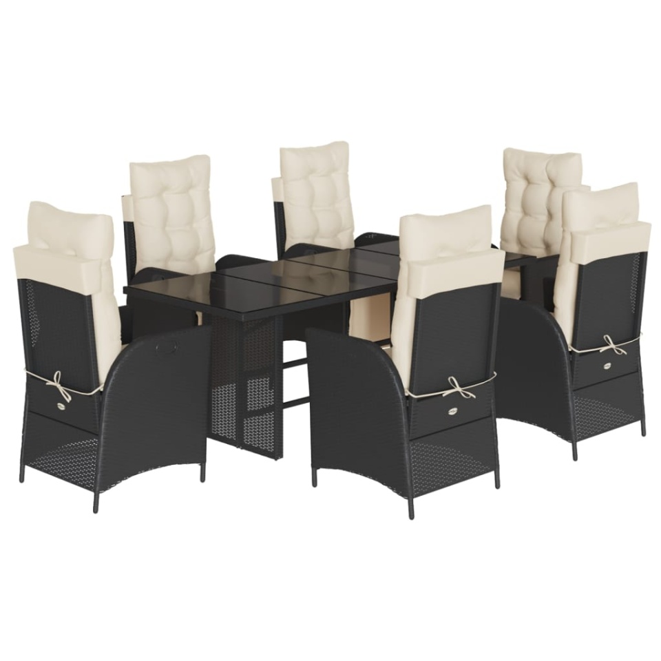 Set mobilier de grădină cu perne, 7 piese, negru, poliratan - 1 | YEO