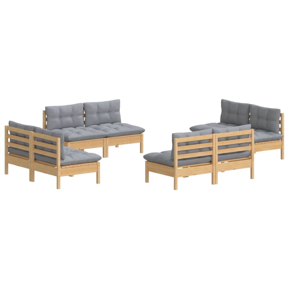 Set mobilier de grădină cu perne, 8 piese, gri, lemn de pin - 2 | YEO