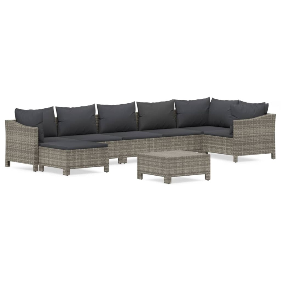 Set mobilier de grădină cu perne, 8 piese, gri, poliratan - 1 | YEO