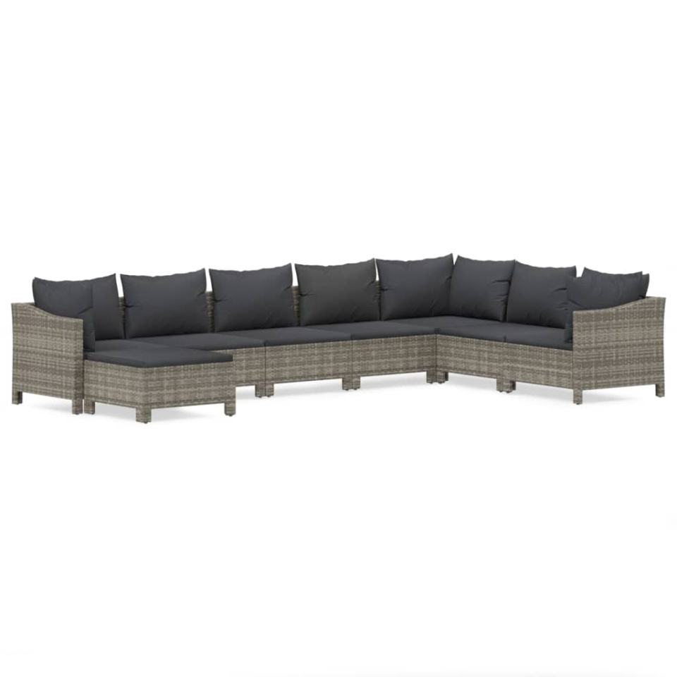 Set mobilier de grădină cu perne, 8 piese, gri, poliratan - 1 | YEO