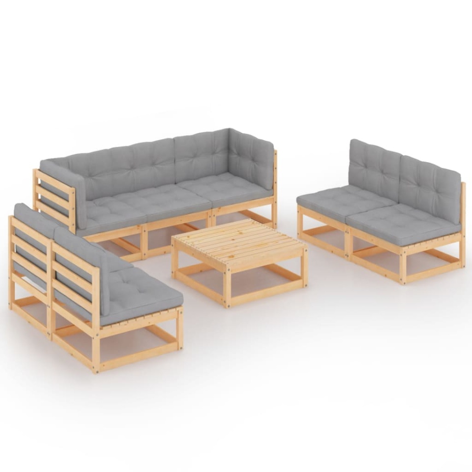 Set mobilier de grădină cu perne, 8 piese, lemn masiv de pin - 1 | YEO