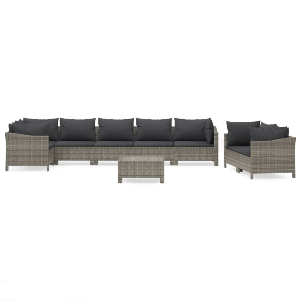 Set mobilier de grădină cu perne, 9 piese, gri, poliratan - 1 | YEO