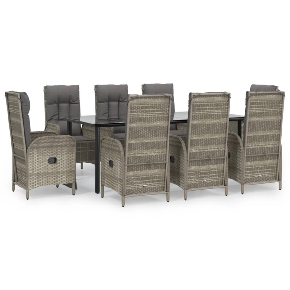 Set mobilier de grădină cu perne, 9 piese, negru/gri, poliratan - 1 | YEO