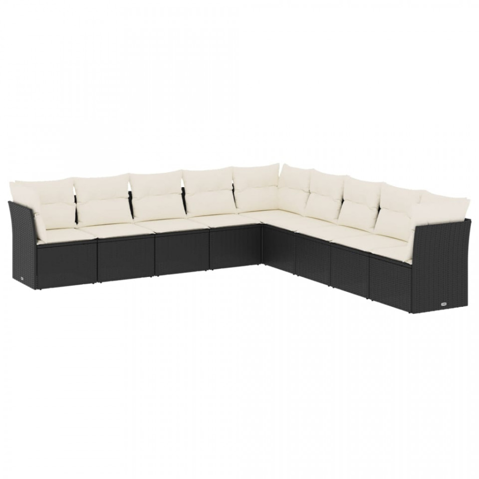 Set mobilier de grădină cu perne, 9 piese, negru, poliratan - 1 | YEO