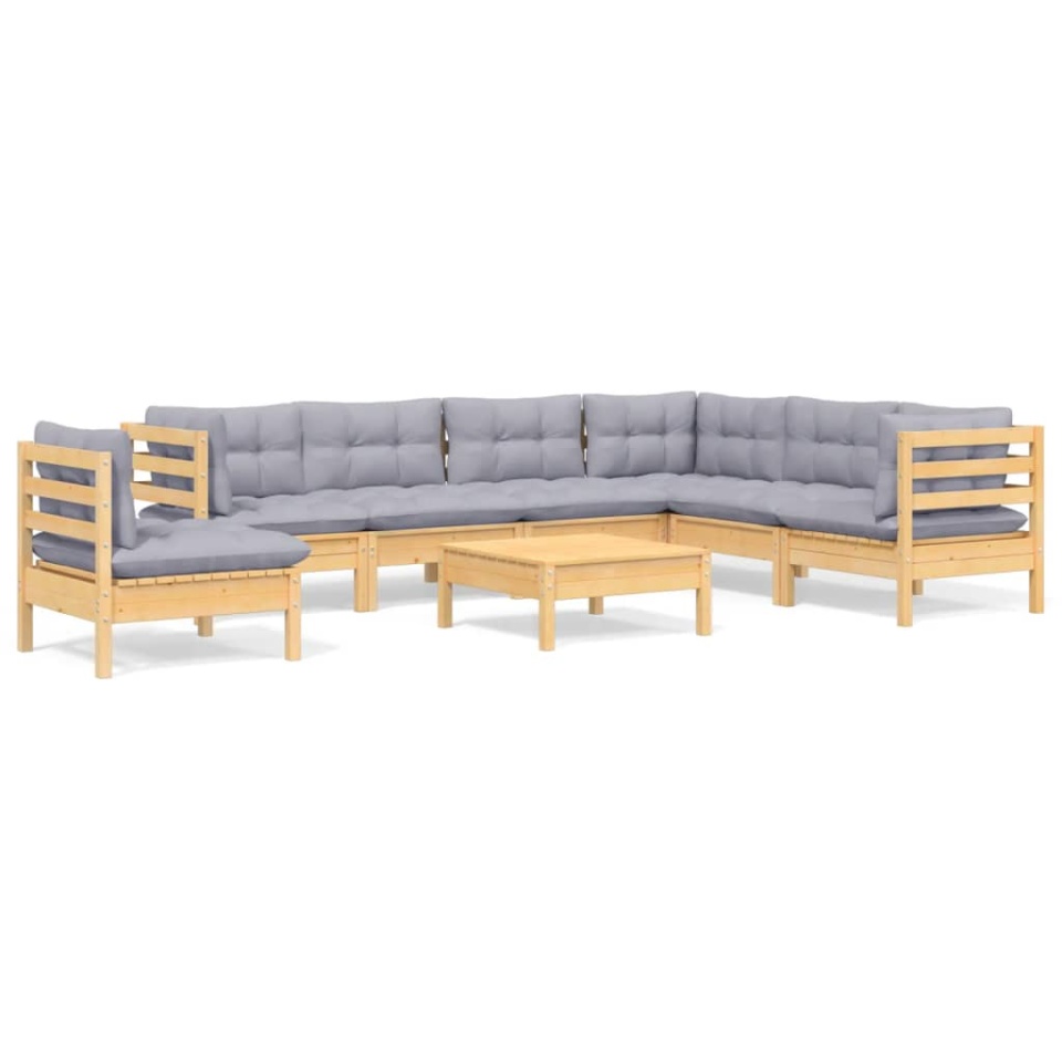 Set mobilier de grădină cu perne gri, 8 piese, lemn masiv pin - 1 | YEO