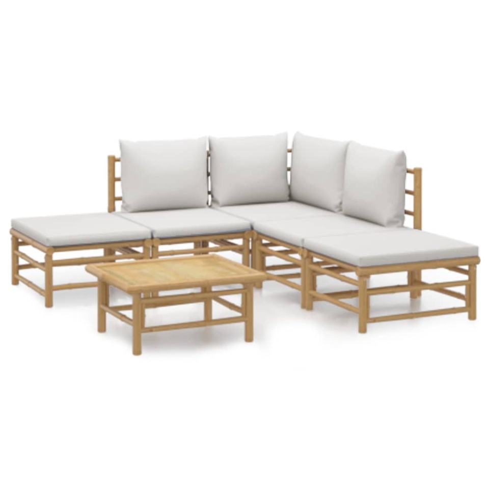 Set mobilier de grădină cu perne gri deschis, 6 piese, bambus - 1 | YEO