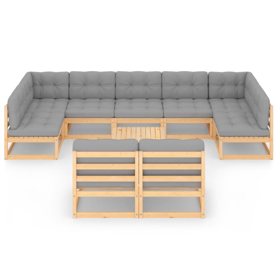 Set mobilier grădină cu perne, 10 piese, lemn masiv de pin - 2 | YEO