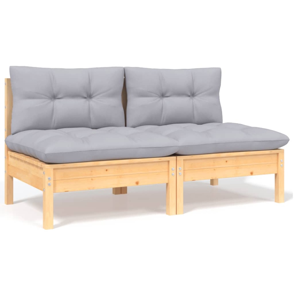 Set mobilier grădină cu perne, 13 piese, gri, lemn de pin - 3 | YEO