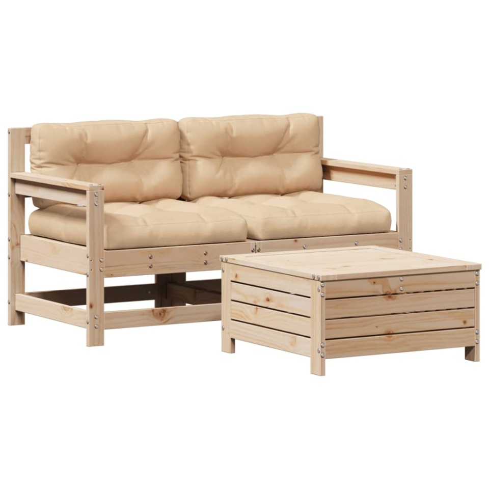 Set mobilier grădină cu perne, 3 piese, lemn masiv de pin - 1 | YEO