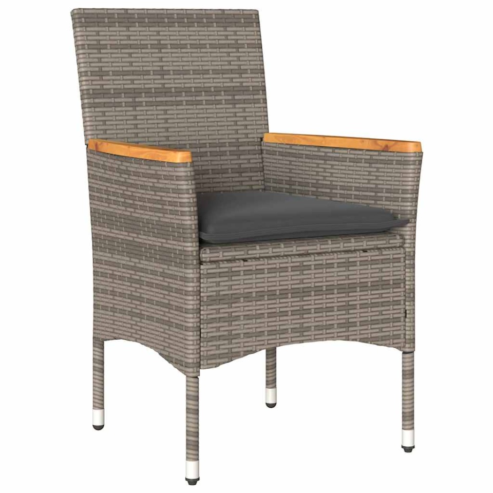 Set mobilier grădină cu perne 5 piese gri poliratan/lemn acacia - 2 | YEO