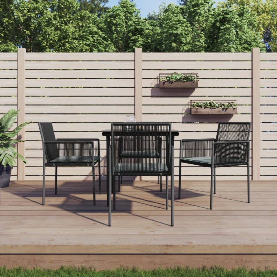 Set mobilier grădină cu perne, 5 piese, negru, poliratan & oțel