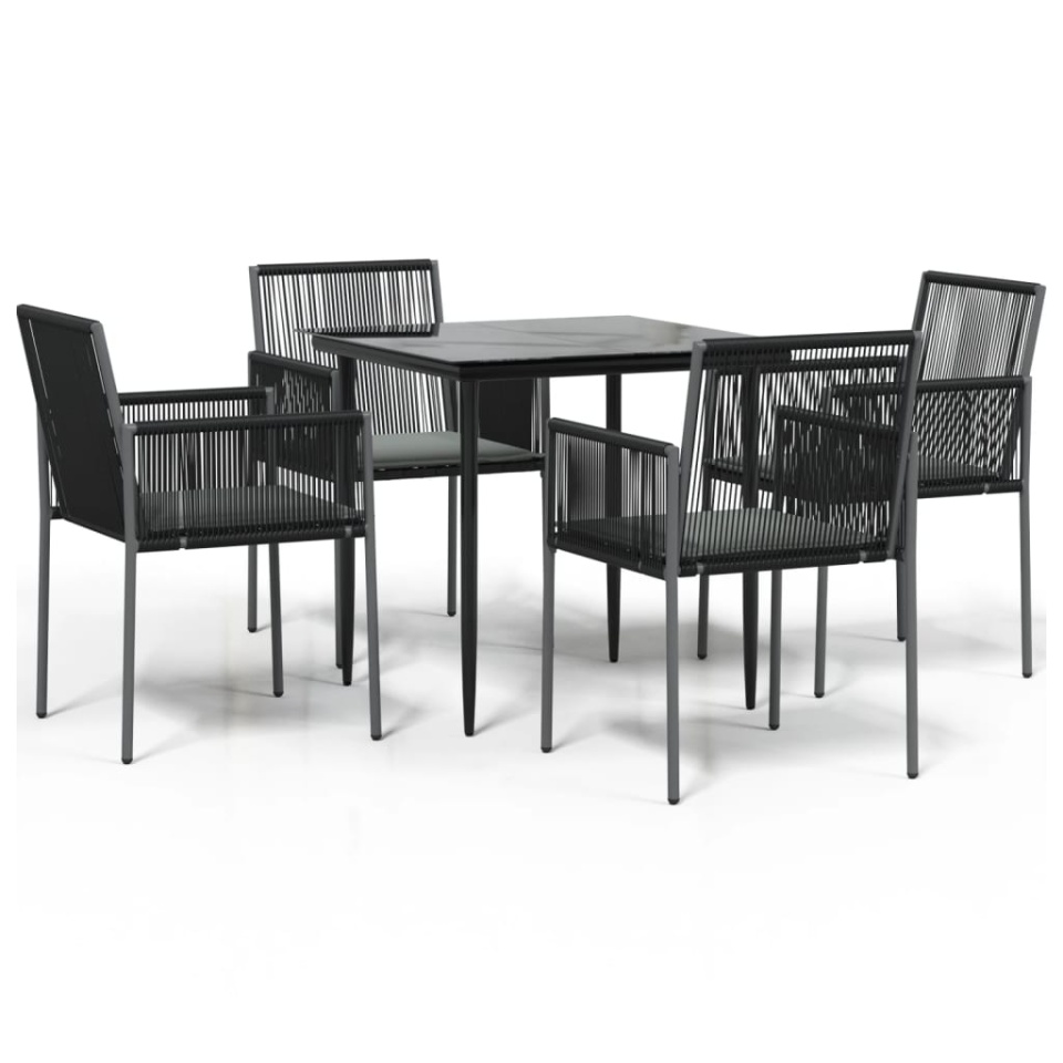 Set mobilier grădină cu perne, 5 piese, negru, poliratan & oțel - 1 | YEO